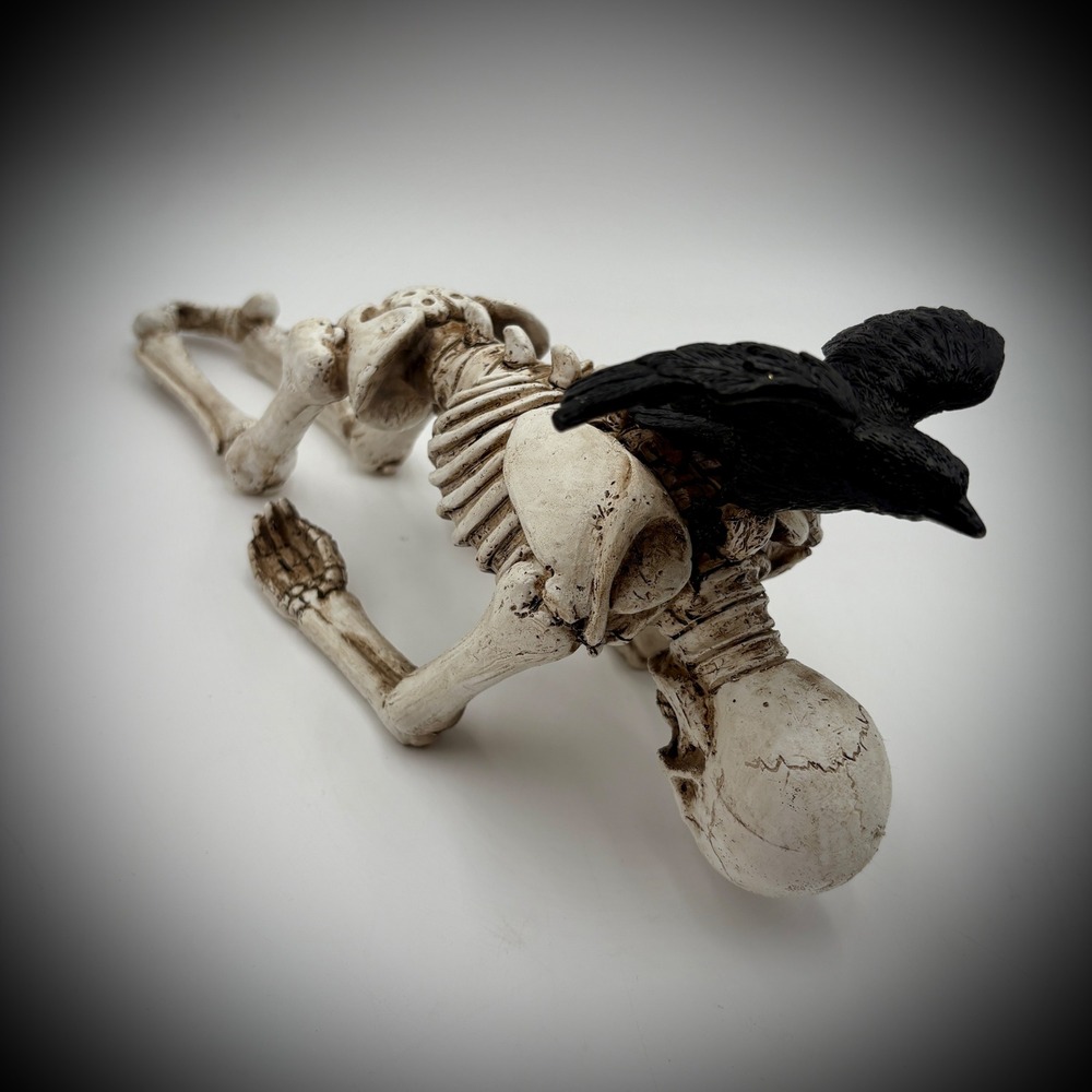 Skeleton with Crow Figurine Halloween‎ Decoration Spooky Gothic Decor